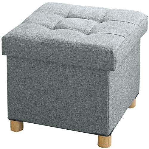 BRIAN & DANY Baúl Plegable Cuadrado Taburete de Almacenamiento Tapizado en Esponja con Patas de Madera Maciza, 38 x 38 x 36 cm, Gris Claro