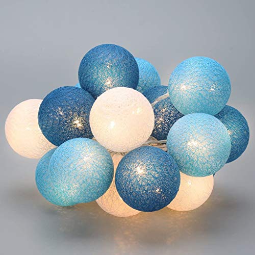 Cadena de luces de bolas de algodón de 6 cm de diámetro, funciona con pilas, bolas de algodón, decoración navideña para bodas, habitaciones [Clase energética A+++] (azul océano, 3 m/20 luces)
