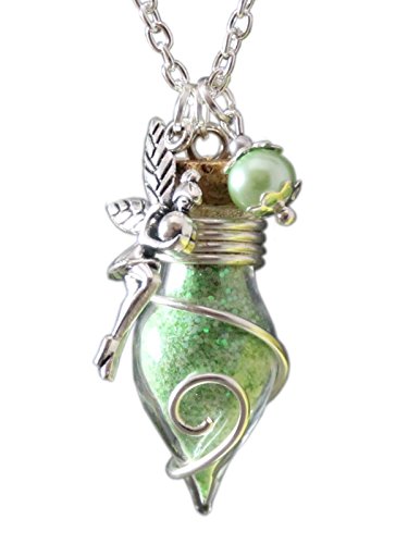 Cadena para mujer con amuleto de la suerte de frasco con polvo de hada de luz, brilla en la oscuridad, color verde de Katharina Fairytale Cadena para mujer con amuleto de la suerte de frasco con polvo de hada de luz, brilla en la oscuridad, color verde de Katharina Fairytale