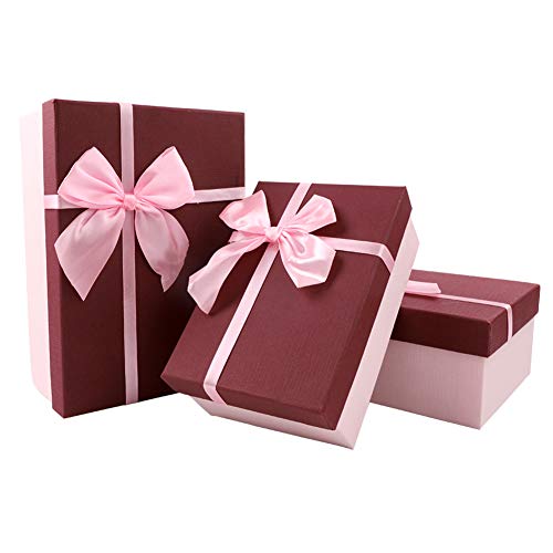 Caja de 3 piezas con lazo de cinta Cajas medianas de 3 tamaños para regalos Caja de presentación con tapas Cajas de regalo rectangular Caja de regalo de cartón Juego para fiestas festivales Embalaje