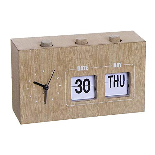 Calendario madera vintage con reloj natural blanco 19x12x6 cm