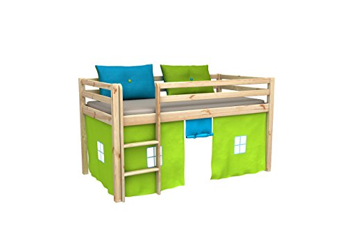 Cama de juego,cama para niños,de alta,cama con cortinas,colchón,somier,blanco,muchos colores