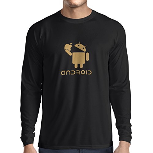 Camiseta de Manga Larga para Hombre Android Comiendo la Manzana - Me encantan los Gadgets tecnológicos, Regalo de Humor (X-Large Negro Oro) Camiseta de Manga Larga para Hombre Android Comiendo la Manzana - Me encantan los Gadgets tecnológicos, Regalo de Humor (X-Large Negro Oro)