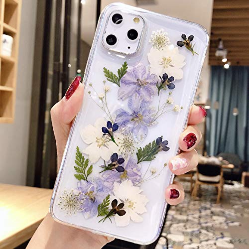 Carcasa para iPhone 11, diseño de flores secas, carcasa de gel, ultrafina, con flores, color lila y blanco Carcasa para iPhone 11, diseño de flores secas, carcasa de gel, ultrafina, con flores, color lila y blanco