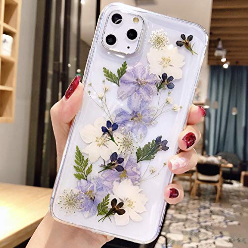 Carcasa para iPhone 11, diseño de flores secas, carcasa de gel, ultrafina, con flores, color lila y blanco