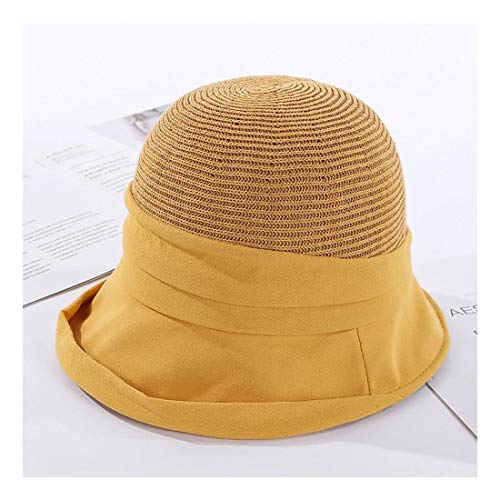 Cartas Ancho del Sol del Borde Liso Reversible Poco voluminoso Sombrero del Cubo de la Mujer -23 (Color : Yellow, Tamaño : Talla única)
