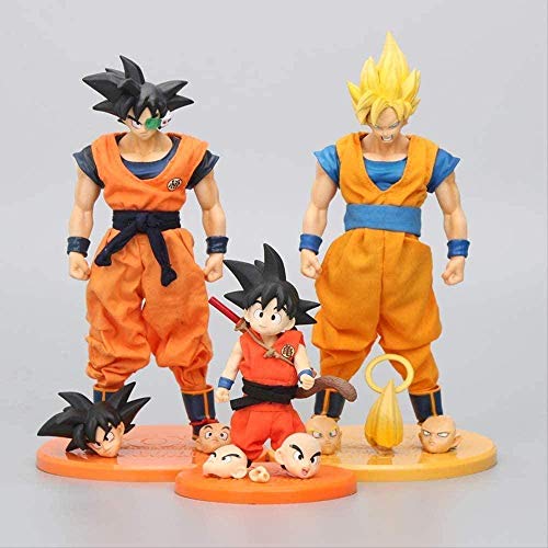 CAS-COVER 3 Piezas Dragon Ball DOD Super Saiyan Son Gokou PVC Figura de acción Cara Intercambiable Infancia Ver Goku Modelo Coleccionable muñeca Juguetes YPL24