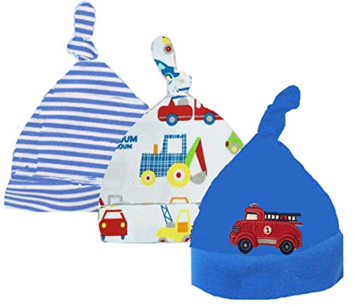 Casa 3 unids bebé recién Nacido algodón Sombrero Infantil Dormir Beanie Sombreros Ajustable Top Nudo Impresa Cap para niños pequeños 0-6 Meses (Talla única, 32)