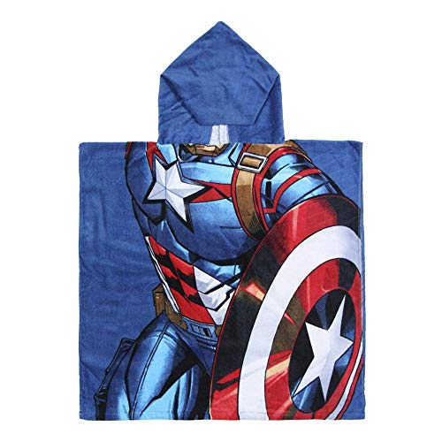 Cerdá 2200003877 Poncho Algodón Avengers Capitan America, Azul, 50x115cm