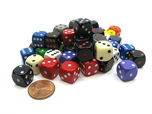 Chessexx Bag of 50 Assorted Loose Opaque 12mm d6 w/pips Dice