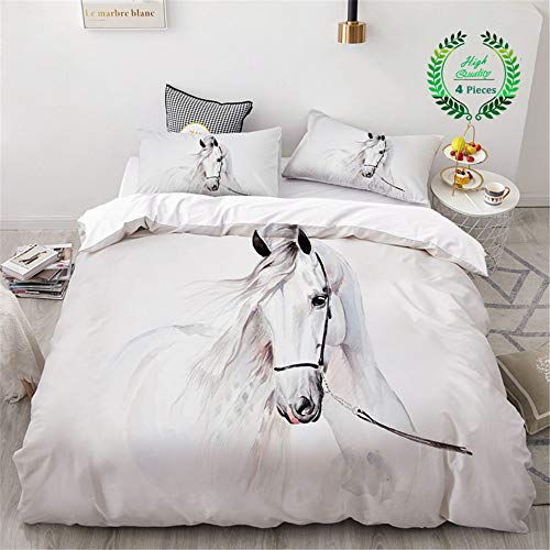 Chickwin Juego de Ropa de Cama de 4 Piezas, 3D Cebra Caballo Blanco Microfibra Cómodo Juego de Fundas de Edredón con Funda Nórdica y Funda de Almohada y Sábana Encimera (C,Cama 150/160-220x240cm) Chickwin Juego de Ropa de Cama de 4 Piezas, 3D Cebra Caballo Blanco Microfibra Cómodo Juego de Fundas de Edredón con Funda Nórdica y Funda de Almohada y Sábana Encimera (C,Cama 150/160-220x240cm)