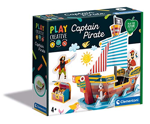 Clementoni 18552 Play Creative-Barco Pirata-Fabricado en Italia-Kit de Arte y Manualidades para niños a Partir de 4 años-Cartón y Papel Artesanal, inglés, Multicolor