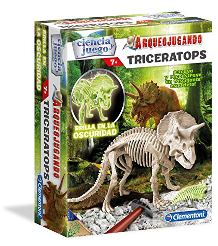 Clementoni- Arqueo Jugando Triceratops Fluorescente, Multicolor (550319)