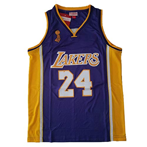 CLKJ Lakers Kobe Bryant No. 8 y No. 24 Championship Logo Series Jerseys, Camiseta Transpirable de Secado rápido al Aire Libre de los Hombres # 24 Purple-L