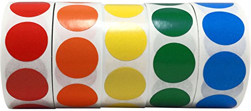 Código de Colores Etiquetas Circulares Paquete a Granel, 19 mm 3/4 Pulgadas Pegatinas de Puntos, 5 Colores, 500 por Color