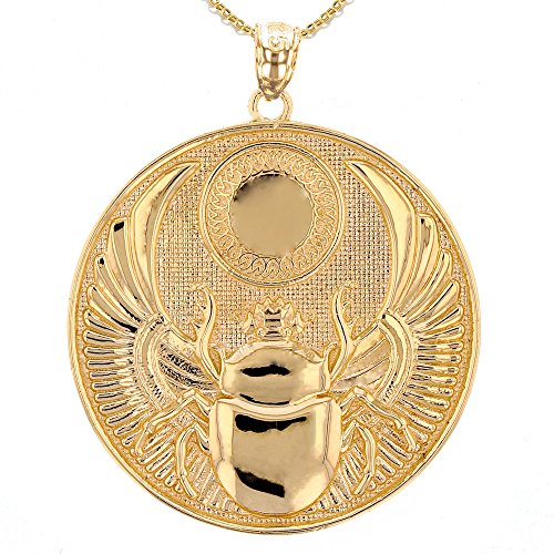 Collar con colgante de escarabajo egipcio antiguo de oro amarillo de 14 quilates (viene con una cadena de 45,72 cm)