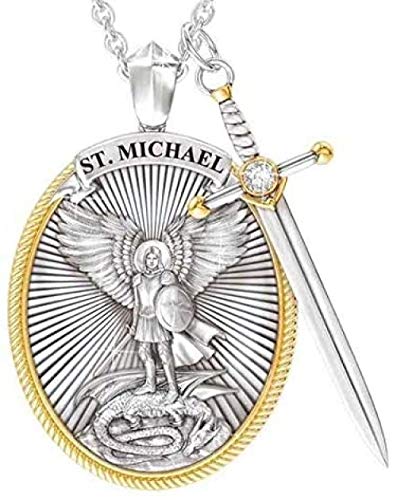 Collar de aleación de Arcángel San Miguel, collar con colgante de protección de la espada divina Senhield para hombre, 2 unidades Collar de aleación de Arcángel San Miguel, collar con colgante de protección de la espada divina Senhield para hombre, 2 unidades