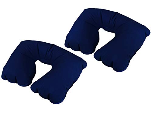 com-four® 2X Almohada de Apoyo para el Cuello Inflable - Práctica Almohada para inflar el Cuello - Almohada de Viaje Ideal para el Camino (2 Piezas - Azul)