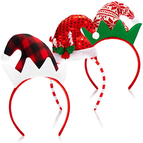 com-four® Diadema de Navidad 3X - Gorro de Papá Noel - Disfraz de Elfo de Navidad - Diadema con diseño de Sombrero Puntiagudo - Disfraz de Navidad (3 Piezas - Diadema navideña)