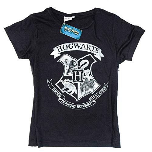 COMIC STUDIO SL Camiseta Basic Mujer con Escudo de Hogwarts - Harry Potter - L