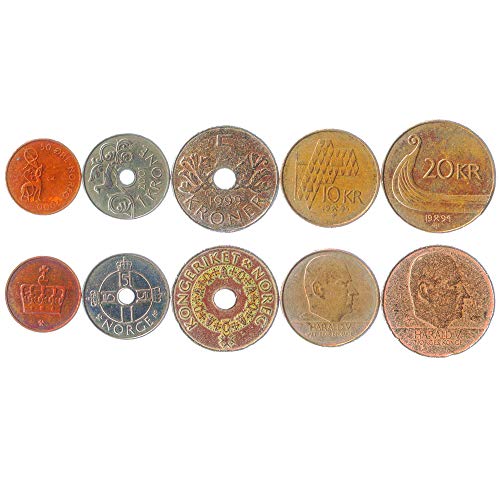 Conjunto de 5 Monedas de Noruega. 50 minerales, 1, 5, 10, 20 Coronas. 1994-2017 Conjunto de 5 Monedas de Noruega. 50 minerales, 1, 5, 10, 20 Coronas. 1994-2017