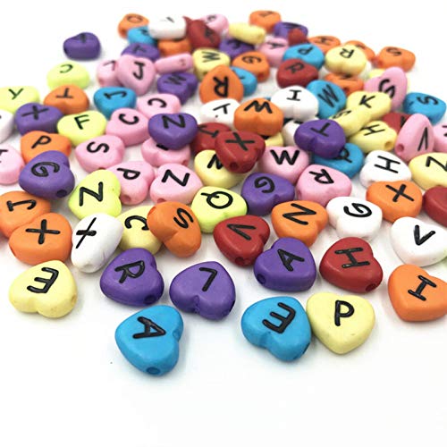 Coser Tejer DIY 200PCS Acrílico Aleatorio Color Mezclado Carta del corazón/Alfabeto Beads Spacer 11mm Joyas Decorativas