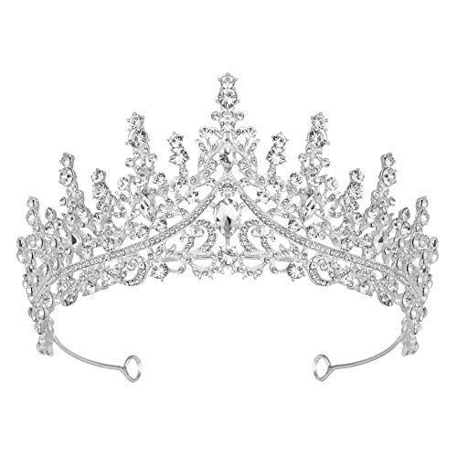 Coucoland Corona de reina para novia, boda, tiara de princesa, corona de cumpleaños, brillantes, para mujer, carnaval, accesorios para el pelo (plata)