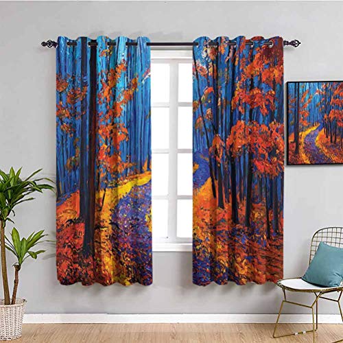Country Decor - Cortina de ventana negra oscura y profunda en el bosque en otoño otoño temporada silencio calma magia naturaleza arte pintura mantener buen sueño naranja azul marino W42 x L63 pulgadas Country Decor - Cortina de ventana negra oscura y profunda en el bosque en otoño otoño temporada silencio calma magia naturaleza arte pintura mantener buen sueño naranja azul marino W42 x L63 pulgadas