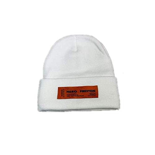 Crane Label Sombrero de punto Sombrero frío Color sólido Casual Salvaje Sombrero de lana Otoño Invierno Hip-hop Sombrero Caliente Parejas Blanco