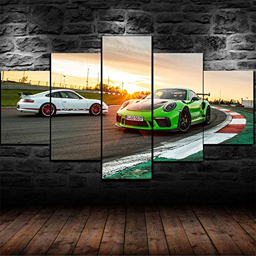 Cuadro sobre Impresión Lienzo 5 Piezas-Mural Moderno 5 Piezas,Coche deportivo Porsche 911 GT3 RS Dormitorios Decoración para El Hogar-No Tejido Lienzo Impresión-Modular Poster Mural-Listo para Colgar