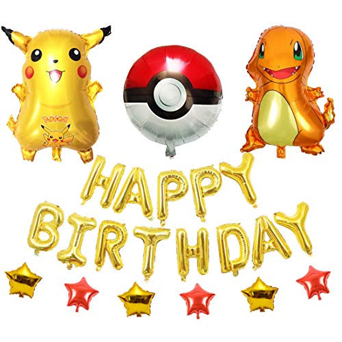 Cumpleaños Pokemon - YUESEN 10 Piezas Pikachu Fiesta Globos Helium Foil Globos Pokemon Pikachu Globos de Fiesta Aluminio Globo para Niño Pokemon Suministros de Fiesta