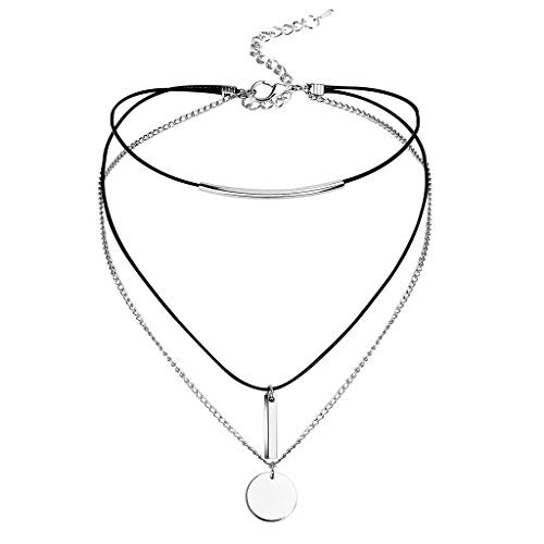 Daesar Gargantilla Mujer Collar de Acero Inoxidable Multicapa Ronda Colgante Collar de Plata Negro, 31,8 cm (+ 8 cm Extend) Daesar Gargantilla Mujer Collar de Acero Inoxidable Multicapa Ronda Colgante Collar de Plata Negro, 31,8 cm (+ 8 cm Extend)