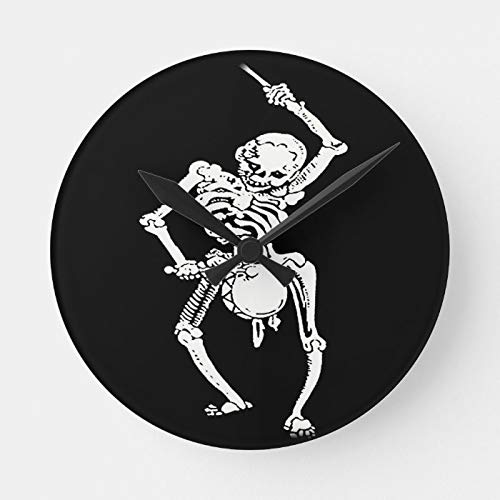 daoyiqi - Reloj decorativo de madera, sin pinchazos, 12 pulgadas, zombi muertos vivientes esqueleto marchando y golpeando un tambor redondo reloj de pared