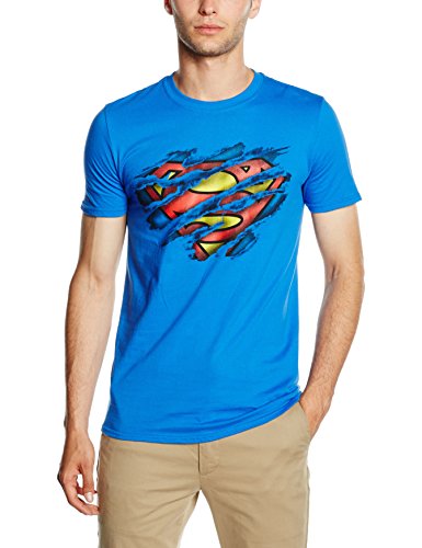 DC Comics Superman Torn Logo Camiseta, Azul (Royal), Large para Hombre