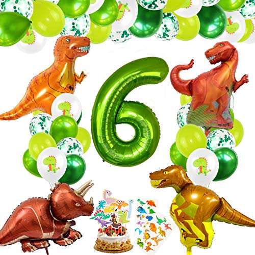 Decoracion Cumpleaños Dinosaurios, Globos de Cumpleaños Dinosaurios, Globo Numero 6 Verde, Globos Dinosaurios, Globos de Cumpleaños 6 Años, Globos Grandes Gigantes Helio