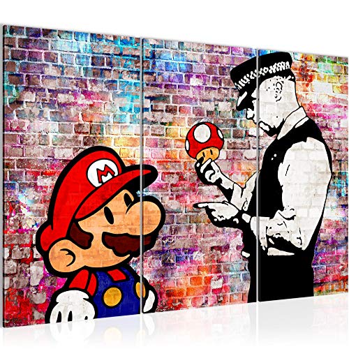 decoración de la mesa de la pared de Banksy Mario Bros - 120 x 80 cm Vista de impresión en lienzo Salón Apartamento - listo para colgar - 303031c