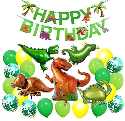 Decoraciones de cumpleaños para bebés Korins Tema de dinosaurio grande Niños Fiesta de feliz cumpleaños Pancarta Globos de látex Decoración de ducha de bebé