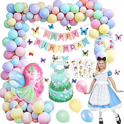 Decoraciones de fiesta de cumpleaños, globos de feliz cumpleaños Banner Elf Girl Set de fiesta de cumpleaños para niñas niños novia hija mujeres