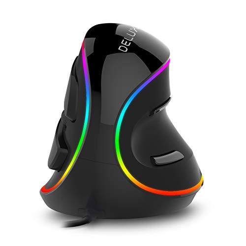 DELUX Ratón vertical ergonómico con cable con iluminación RGB, 5 DPI ajustables (800-1200-1600-2400-4000 DPI), 6 botones, reposamuñecas extraíble, ratón óptico para ordenador portátil (cableado) DELUX Ratón vertical ergonómico con cable con iluminación RGB, 5 DPI ajustables (800-1200-1600-2400-4000 DPI), 6 botones, reposamuñecas extraíble, ratón óptico para ordenador portátil (cableado)