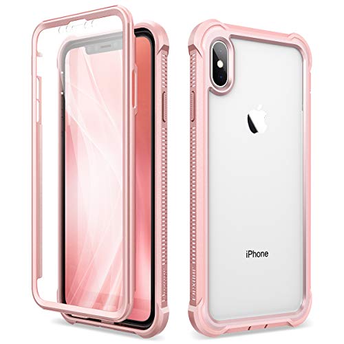 Dexnor Funda para iPhone X iPhone XS (5.8'') Carcasa con Parachoques de Silicona de 360 Grados [A Prueba de Golpes] [Ligero] Panel Posterior Transparente Protector de Pantalla Incorporado - Bebé Rosa