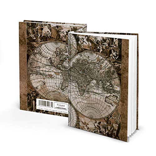 Diario de viaje pequeño y ligero, DIN A5, diseño de mapa antiguo, 136 páginas, tapa blanda, de rayas, marrón vintage, cuaderno vacío sin contenido ni líneas