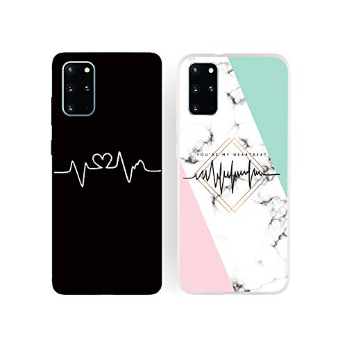 DiaryTown para 2 Pack Funda Samsung Galaxy S20 Plus Silicona Blando Blanco Negro, Carcasa Galaxy S20 Plus 5G Funda Resistente Dibujos Flexible TPU Cover Case Antigolpes, Latido del corazón B DiaryTown para 2 Pack Funda Samsung Galaxy S20 Plus Silicona Blando Blanco Negro, Carcasa Galaxy S20 Plus 5G Funda Resistente Dibujos Flexible TPU Cover Case Antigolpes, Latido del corazón B