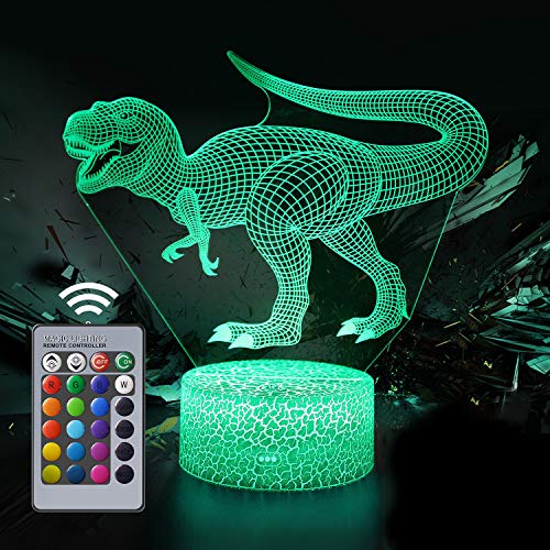 Dinosaurio Luz Nocturna Infantil, Juguete Dinosaurio para chicos, 16 Cambio de Color Lámpara de Noche de Ilusión óptica 3D, Dormitorio Decoración Regalo de Cumpleaños para Niños