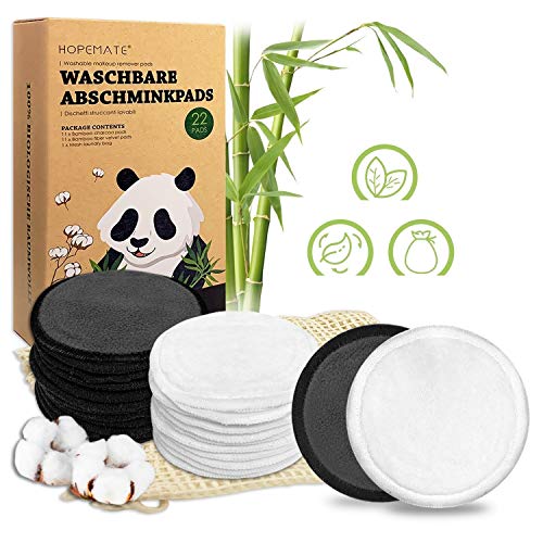 Discos Desmaquillantes Reutilizables, 22Pcs Algodones Desmaquillantes Lavables y Ecologicos Hechos de Bambú y Algodón para Removedor, con Bolsa de Lavado, Aptos Para Todo Tipo de Pieles