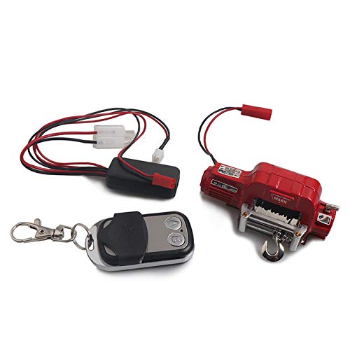 DishyKooker Winch Automático Receptor de Control Remoto Inalámbrico para 1/10 RC Rastreador de Carro Axial SCX10 Tra-xxas TRX4 D90 TF2 Tamiya CC01 Torno eléctrico Rojo + Mando a Distancia