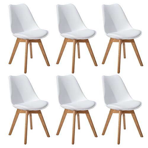 DORAFAIR Pack de 6 Retro sillas de Comedor Silla escandinava,Tulip Comedor/Silla de Oficina con Las piernas de Madera de Roble Maciza