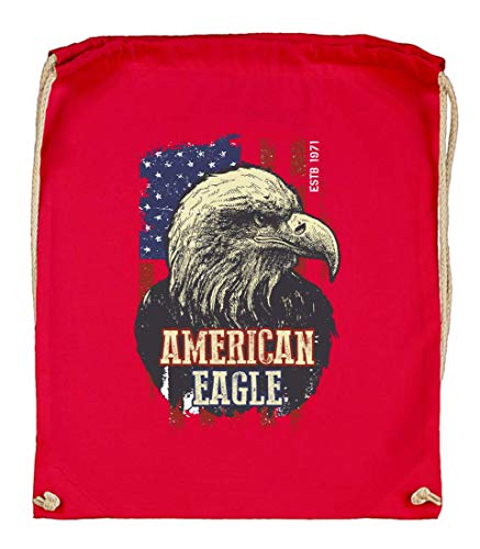Druckerlebnis24 - Bolsa de tela (algodón orgánico), diseño de águila, color rojo, tamaño talla única