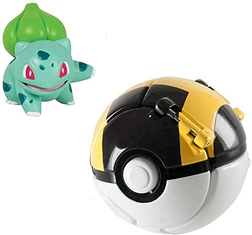 DUDEL Pokémon Throw N Pop Poké Ball Figurine Pokemon y Pokemon Ball Figura de acción de Juguete para niños (Bulbasaur y Ultra Ball)-Bulbasaur y Ultra Ball