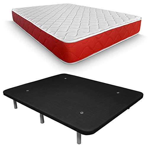 Duérmete Online Pack Ahorro Colchón Viscoelástico Lite Reversible + Base Tapizada 3D Reforzada 5 Barras de Refuerzo y Válvulas de Ventilación con 6 Patas, Madera, Color Negro, 135x190 Duérmete Online Pack Ahorro Colchón Viscoelástico Lite Reversible + Base Tapizada 3D Reforzada 5 Barras de Refuerzo y Válvulas de Ventilación con 6 Patas, Madera, Color Negro, 135x190