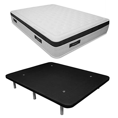 Duérmete Online Pack Ahorro Colchón Viscoelástico Nature Biogel + Base Tapizada 3D Reforzada 5 Barras de Refuerzo y Válvulas de Ventilación con 6 Patas, Negro, 135x190 Duérmete Online Pack Ahorro Colchón Viscoelástico Nature Biogel + Base Tapizada 3D Reforzada 5 Barras de Refuerzo y Válvulas de Ventilación con 6 Patas, Negro, 135x190